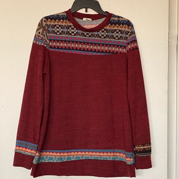 egs by éloges Burgundy Red Geometric Sweater Tunic - Picture 4 of 5